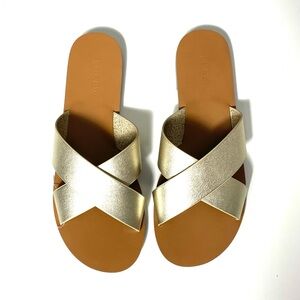NWT J. Crew Factory Gold Slip-On Sandals Sz 8